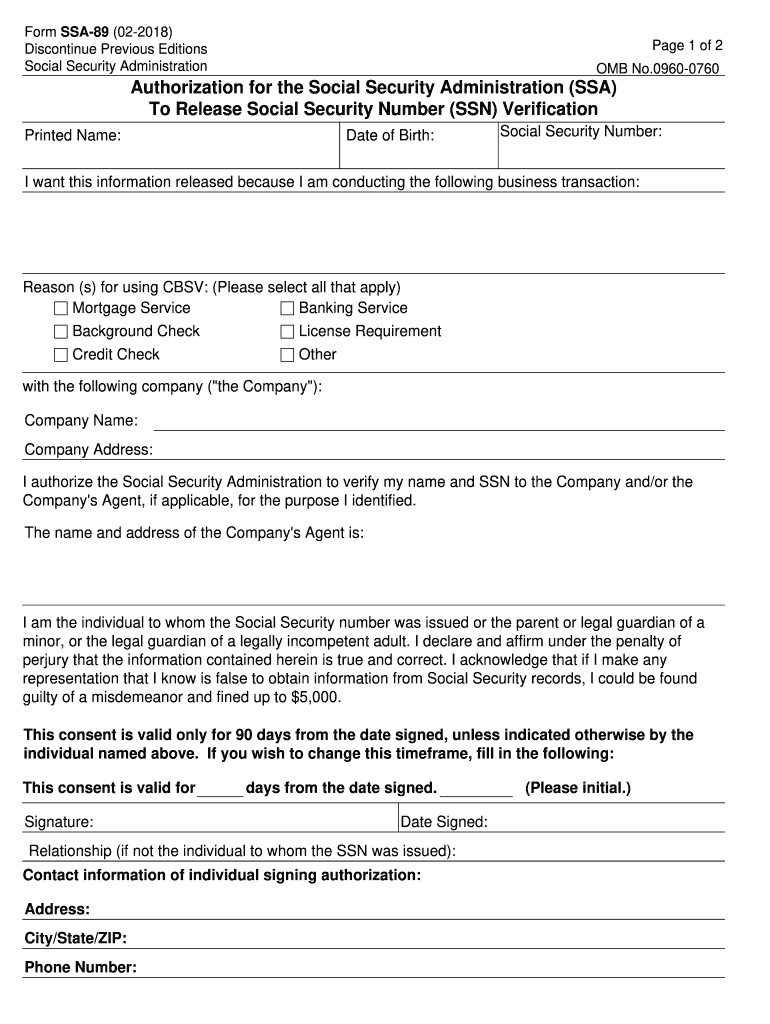 Ssa 89 Consent Form