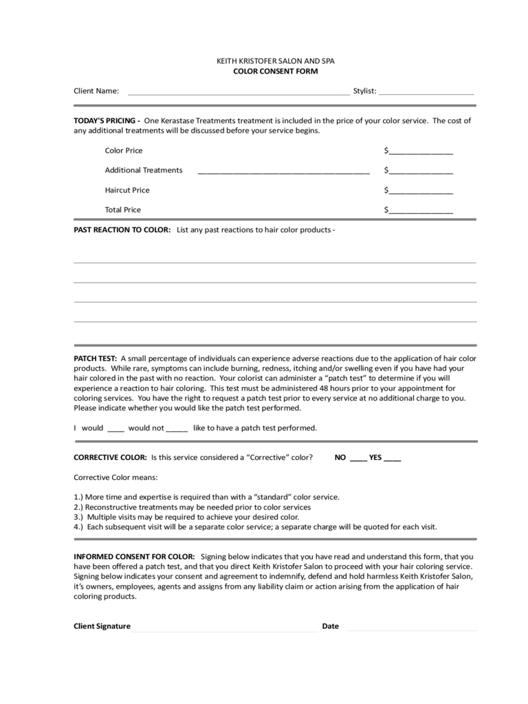 Salon Consent Form