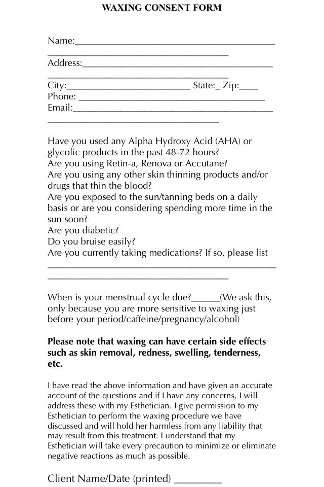 Waxing Consent Form Template