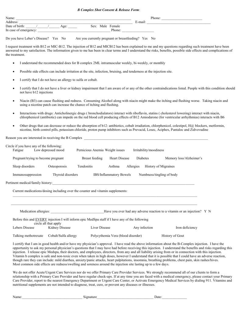 Generic Injection Consent Form Printable Consent Form 3409