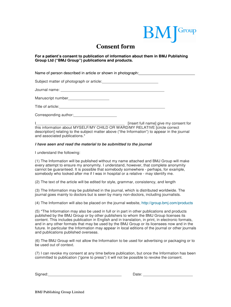Bmj Patient Consent Form For Publication