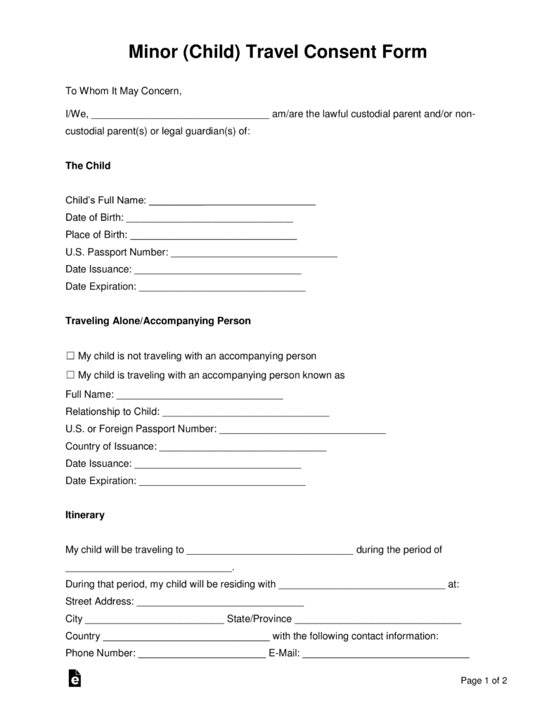 Consent Form For Minors Travelling Abroad