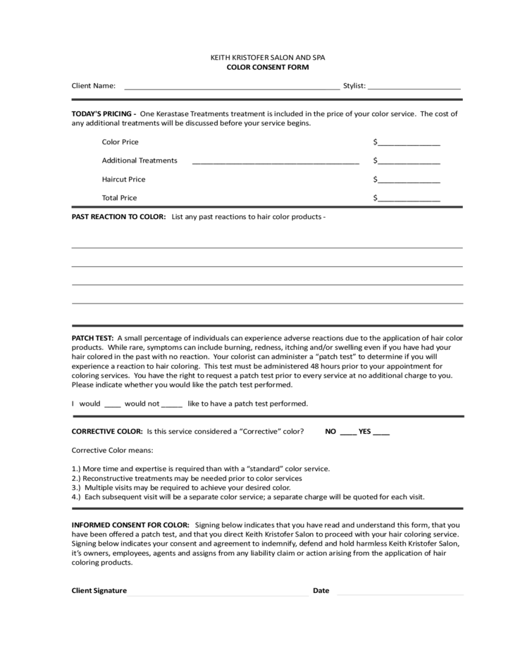 Salon Consent Form