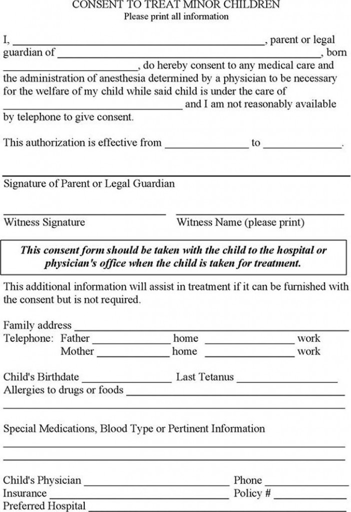 Medical Consent To Treat Form