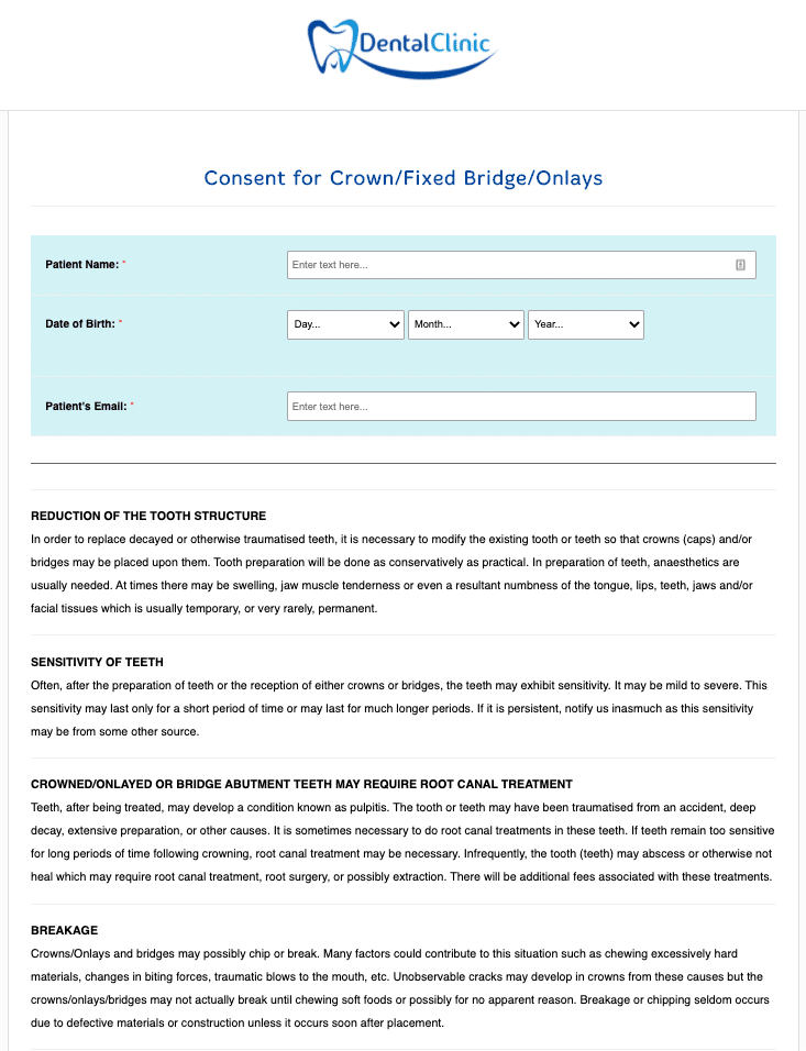 Dental Crown Delivery Consent Form