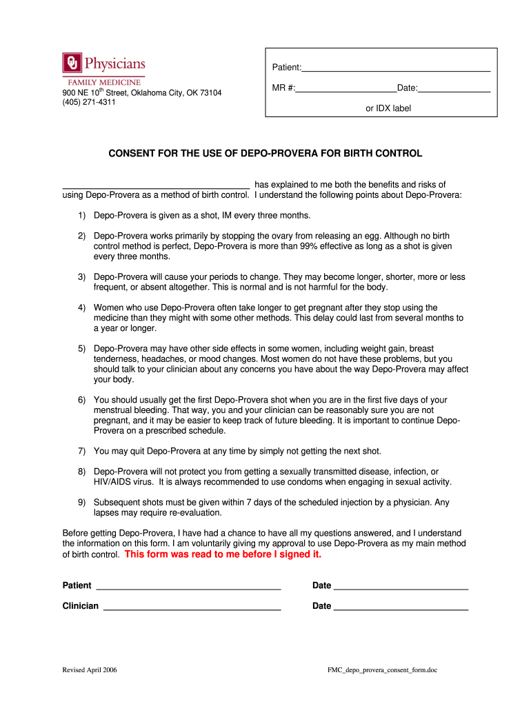 Depo Provera Consent Form