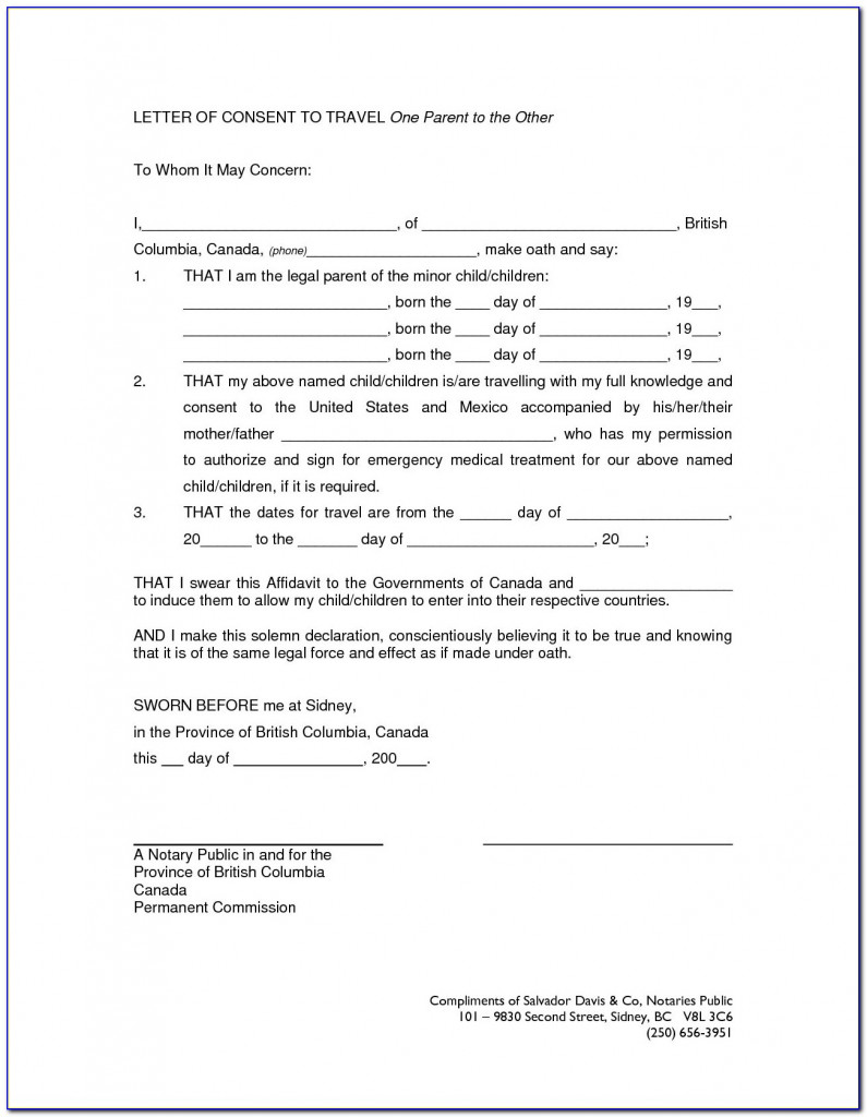 Parental Consent Form For Travel Abroad