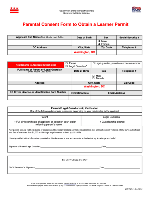 Parent Consent Form A For Learners License