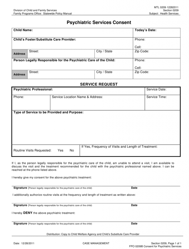 Psychiatric Consent Form Printable Consent Form