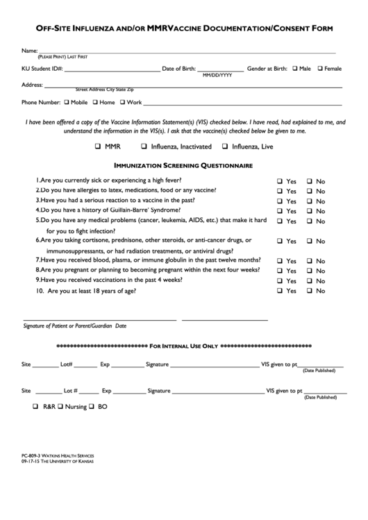 Mmr VACcine Consent Form