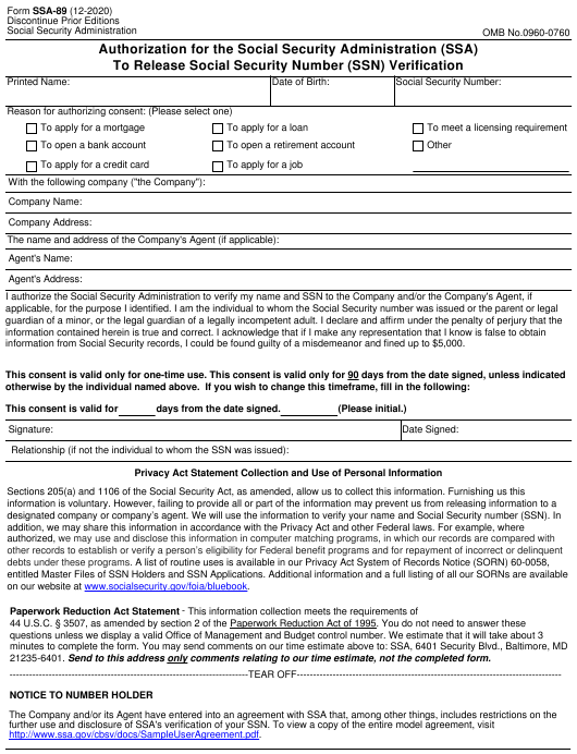 Ssa 89 Consent Form Printable Consent Form 8575