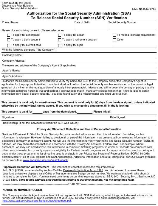 Ssa 89 Consent Form