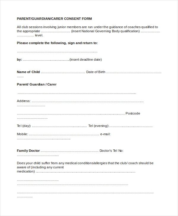 Consent Form Sample For Parents