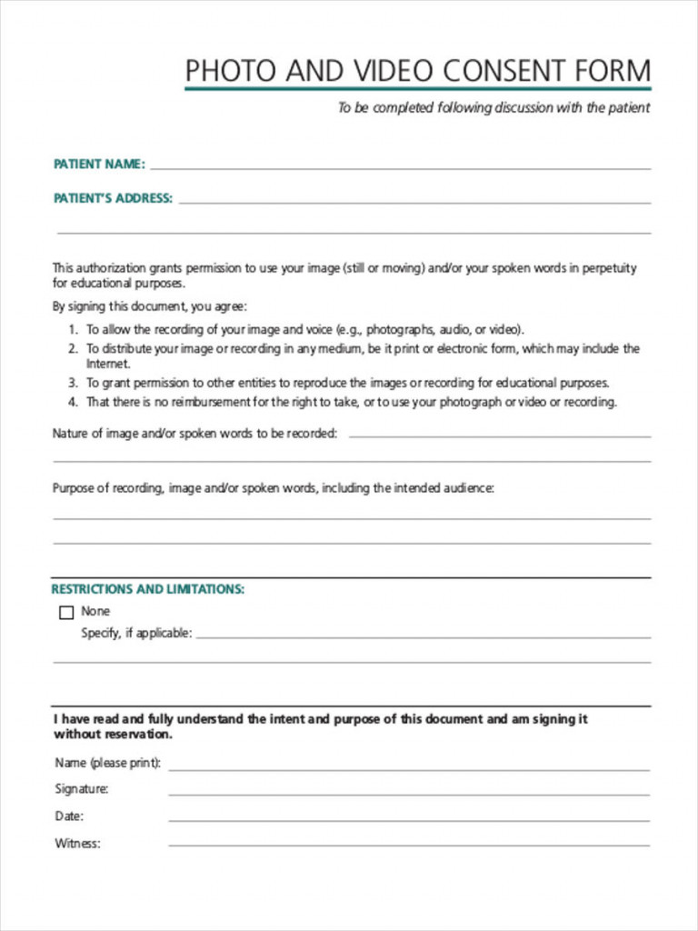 Photo And Video Consent Form Template