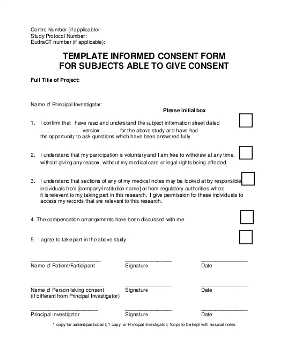 Purpose Of Informed Consent Form Printable Consent Form