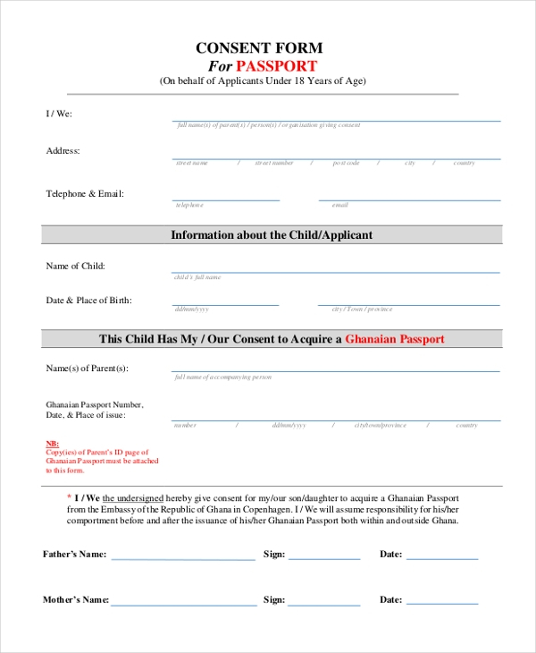 Passport Consent Form