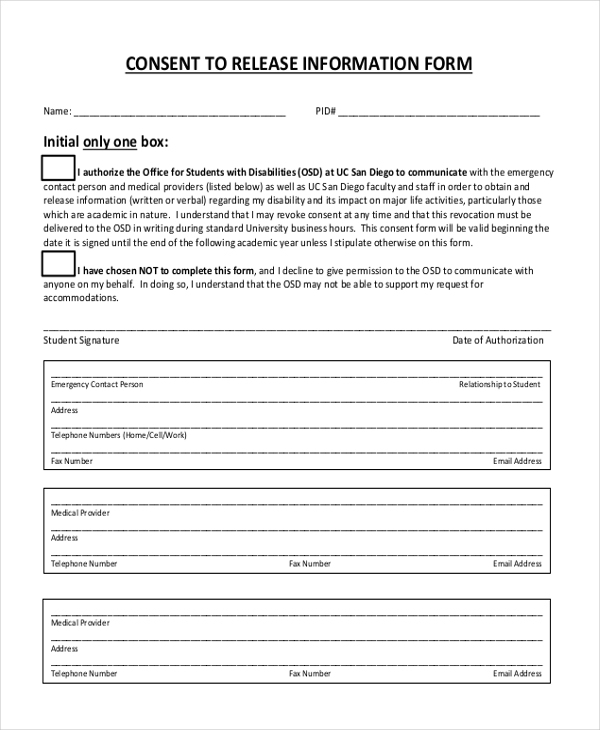 Consent To Release Information Form