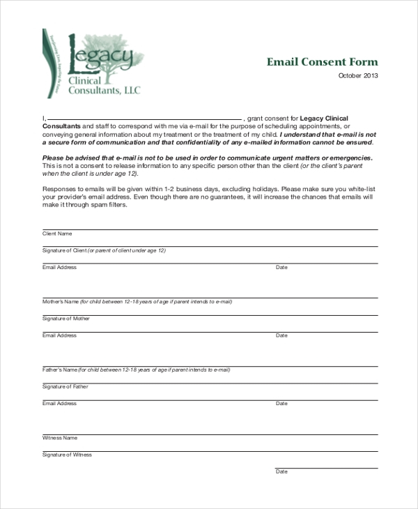 Sample Email Consent Form