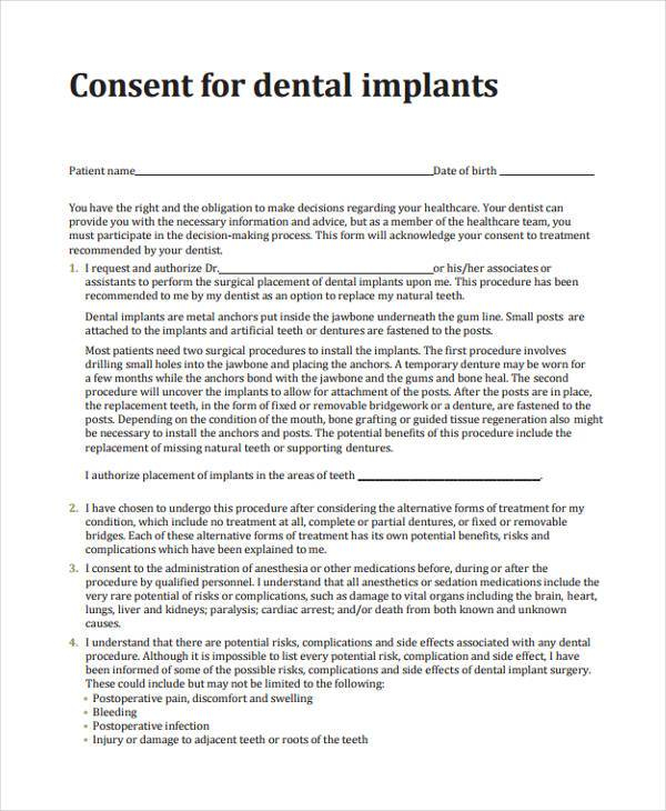 Dental Implant Removal Consent Form Sample