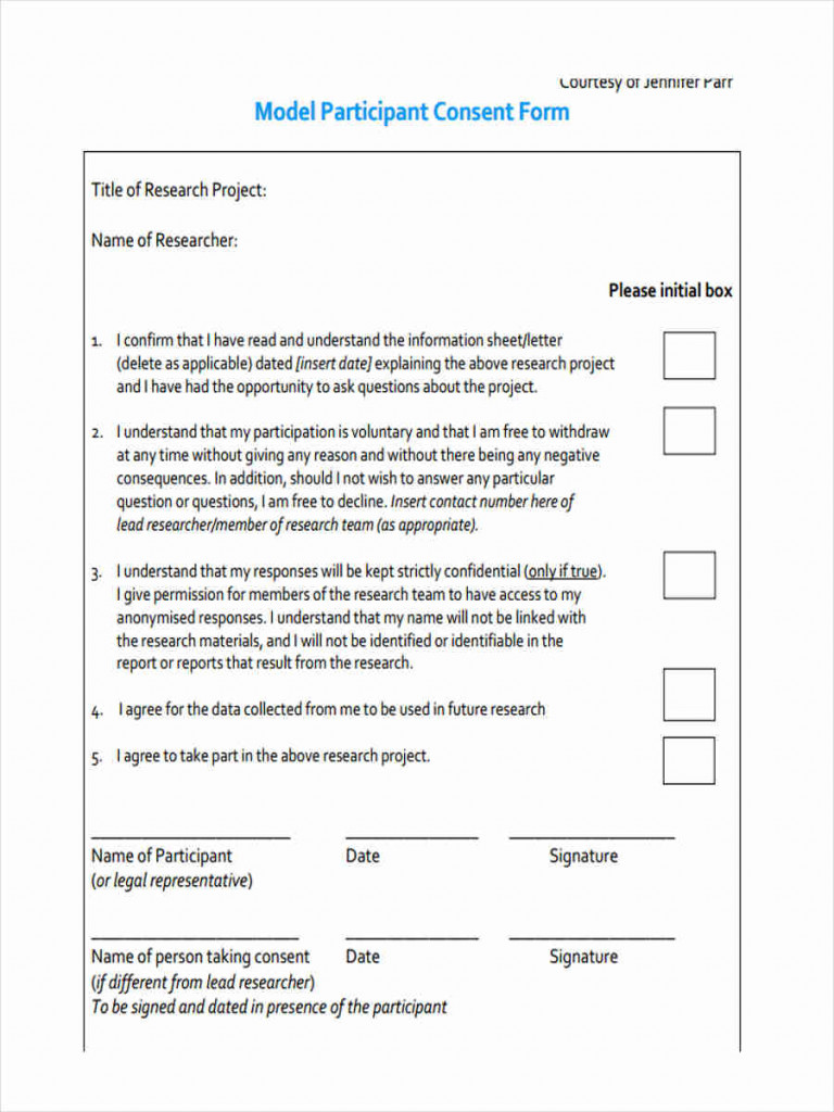 Consent Form For Participation In A Research Study