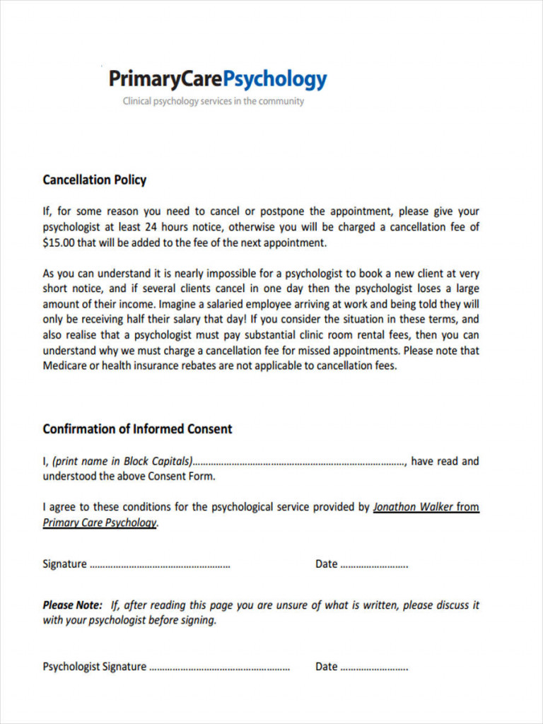 Informed Consent Form Example Psychology