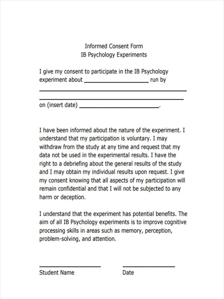 Psychology Experiment Consent Form Printable Consent Form