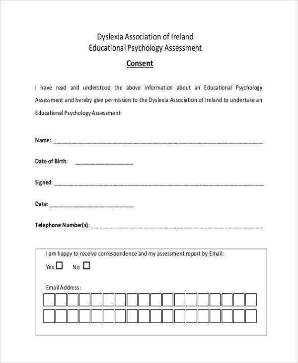 Consent Form Example Psychology