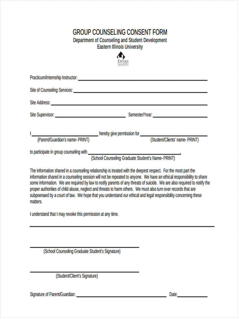 Group Therapy Informed Consent Form Template