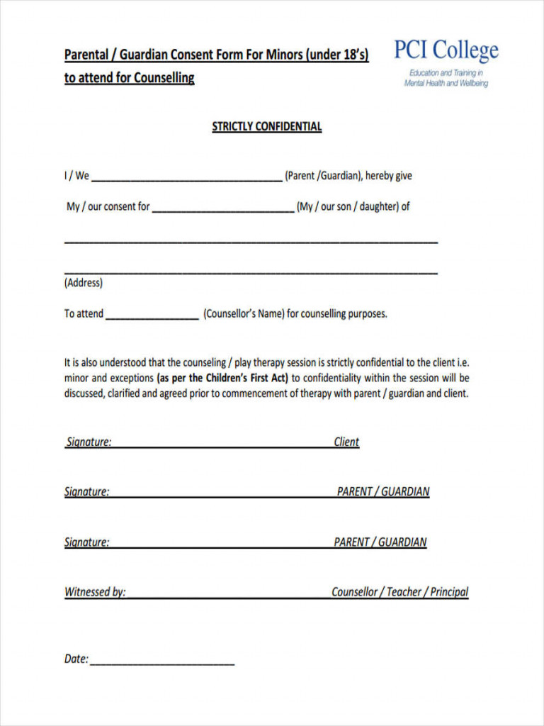 Counseling Informed Consent Form For Minors