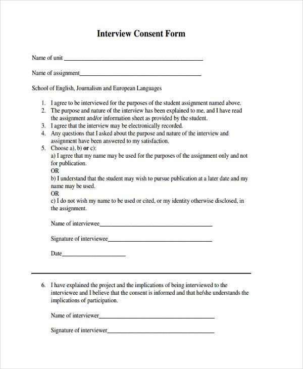 Consent Form For Recording Interview Printable Consent Form