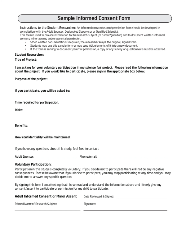 Consent Form Example For Survey