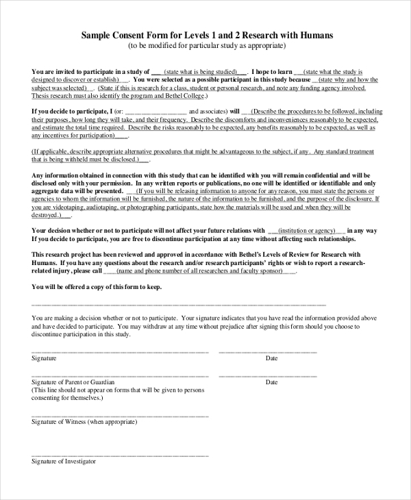 Sample Consent Form For Research Questionnaire