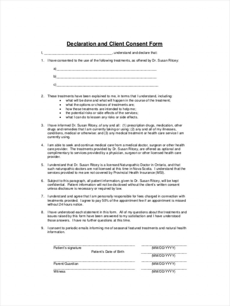 Declaration Of Consent Form Printable Consent Form