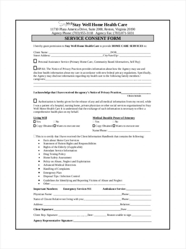 Informed Consent Form For Home Health Care