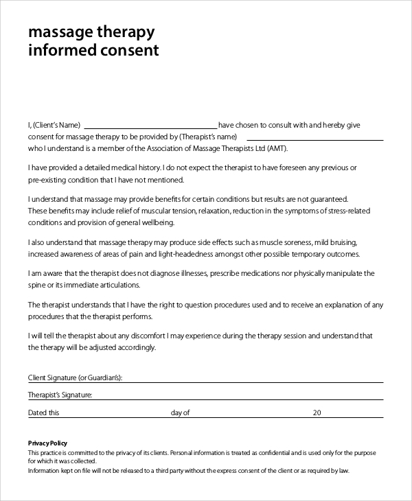 Massage Therapy Informed Consent Form