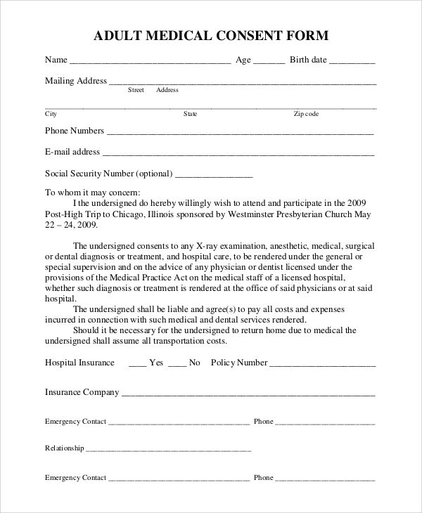 Printable Medical Consent Form Pdf Printable Consent Form