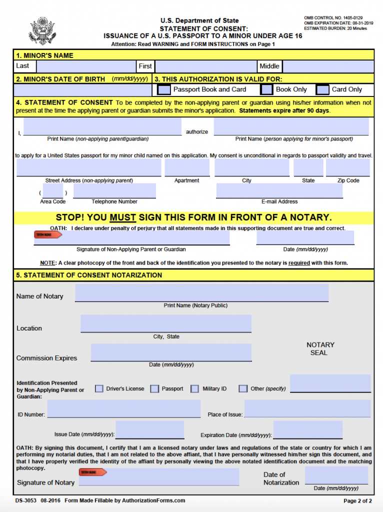 Passport Consent Form