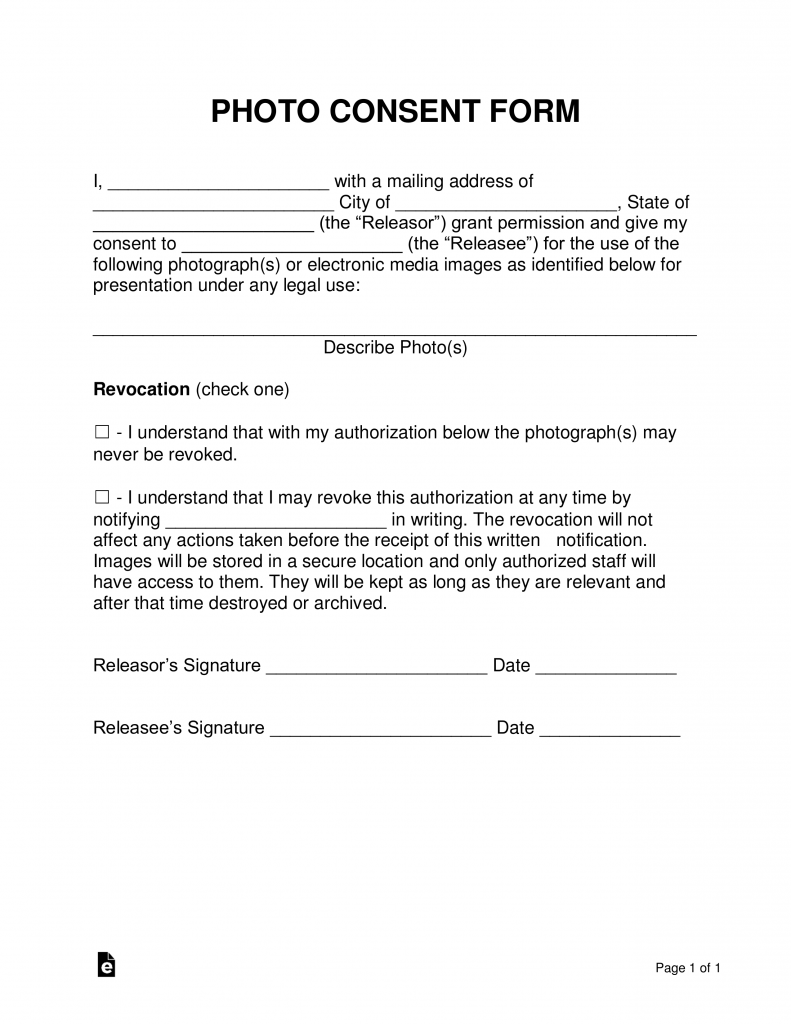 Consent Form For Using Photographs