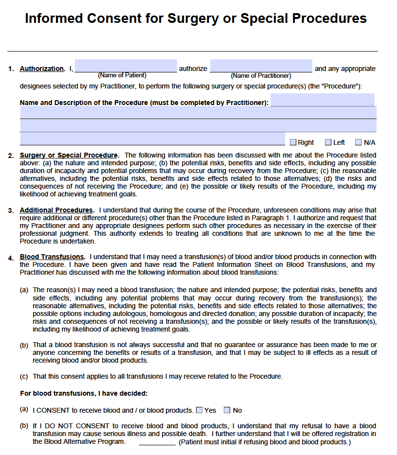 Informed Consent Form For Surgery In India