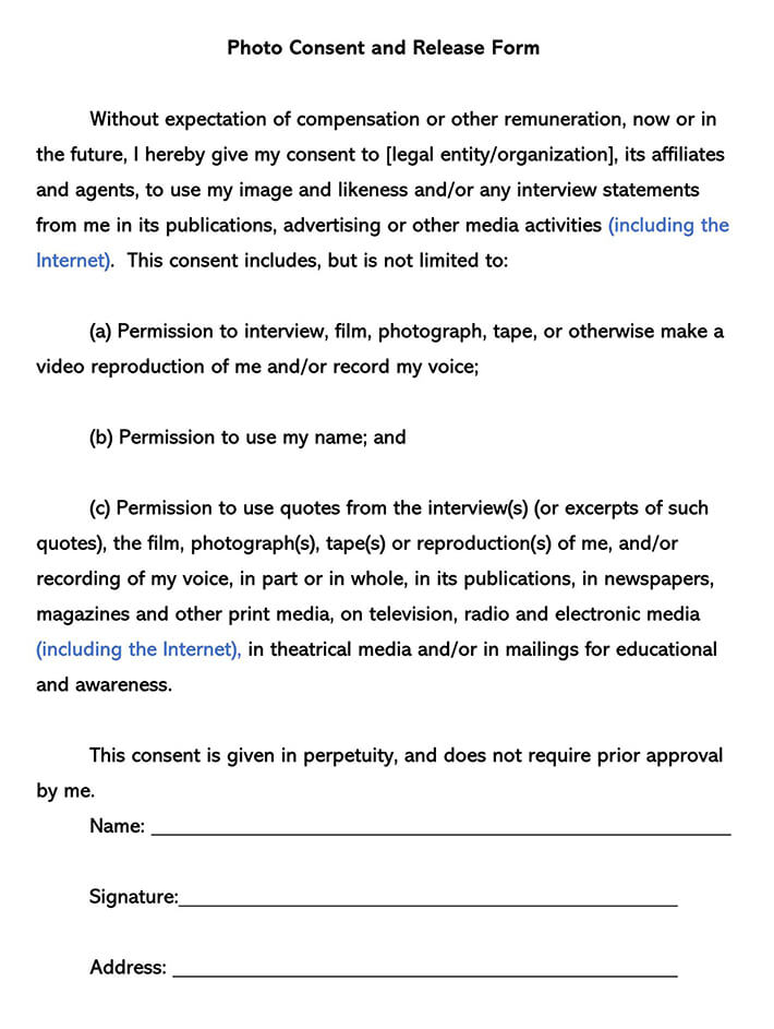 Photo And Video Consent Form Template