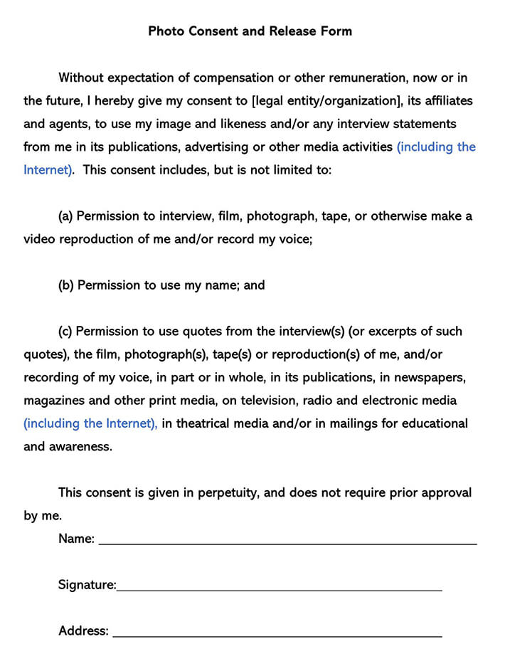 Photo Video Consent Form