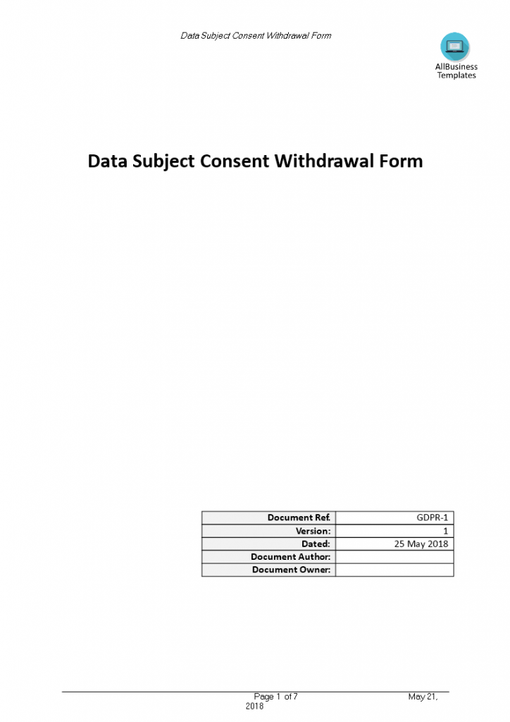 Data Subject Consent Withdrawal Form