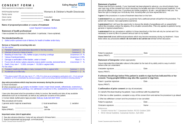 Caesarean Section Consent Form India