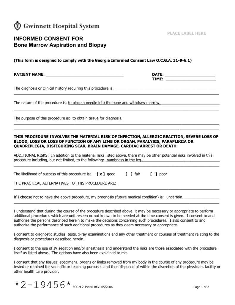 Bone Marrow Biopsy Consent Form