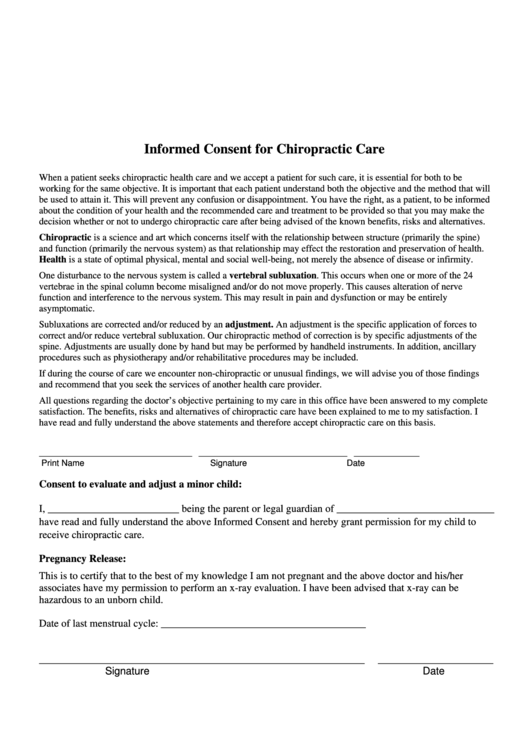 Chiropractic Consent Form Printable Consent Form