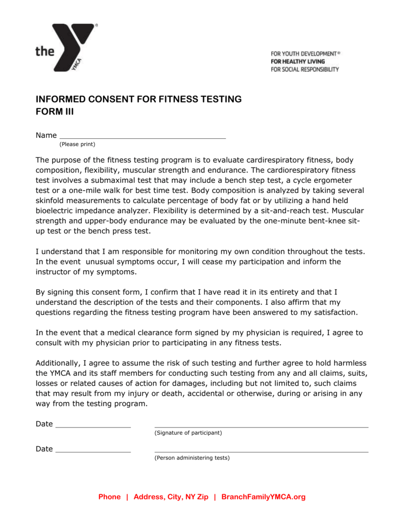 Informed Consent Form For Fitness Testing