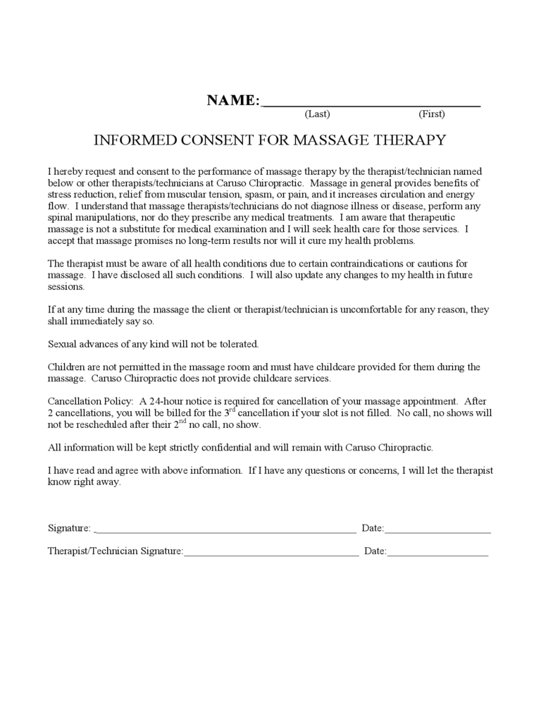 Massage Therapy Informed Consent Form