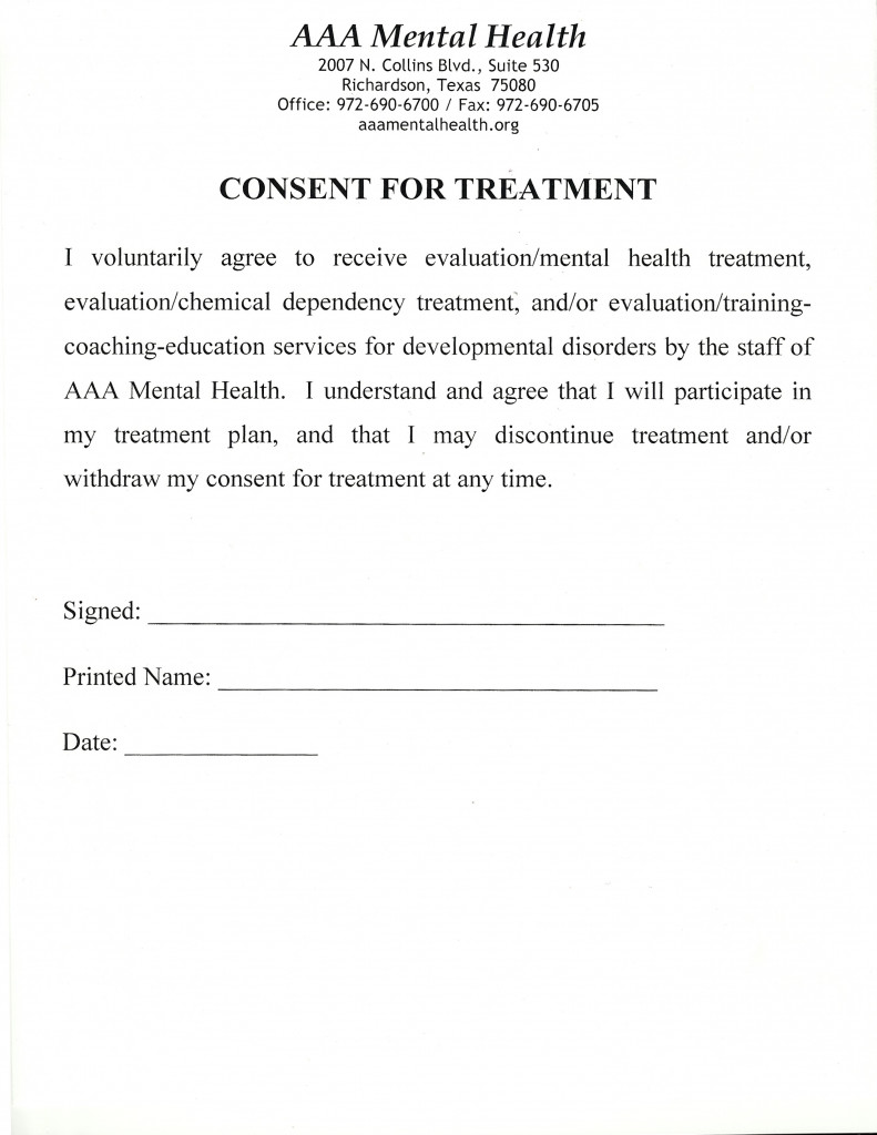 Consent To Treat Form For Adults