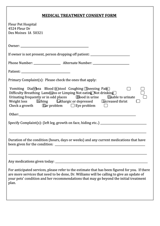 Consent To Treat Form For Adults