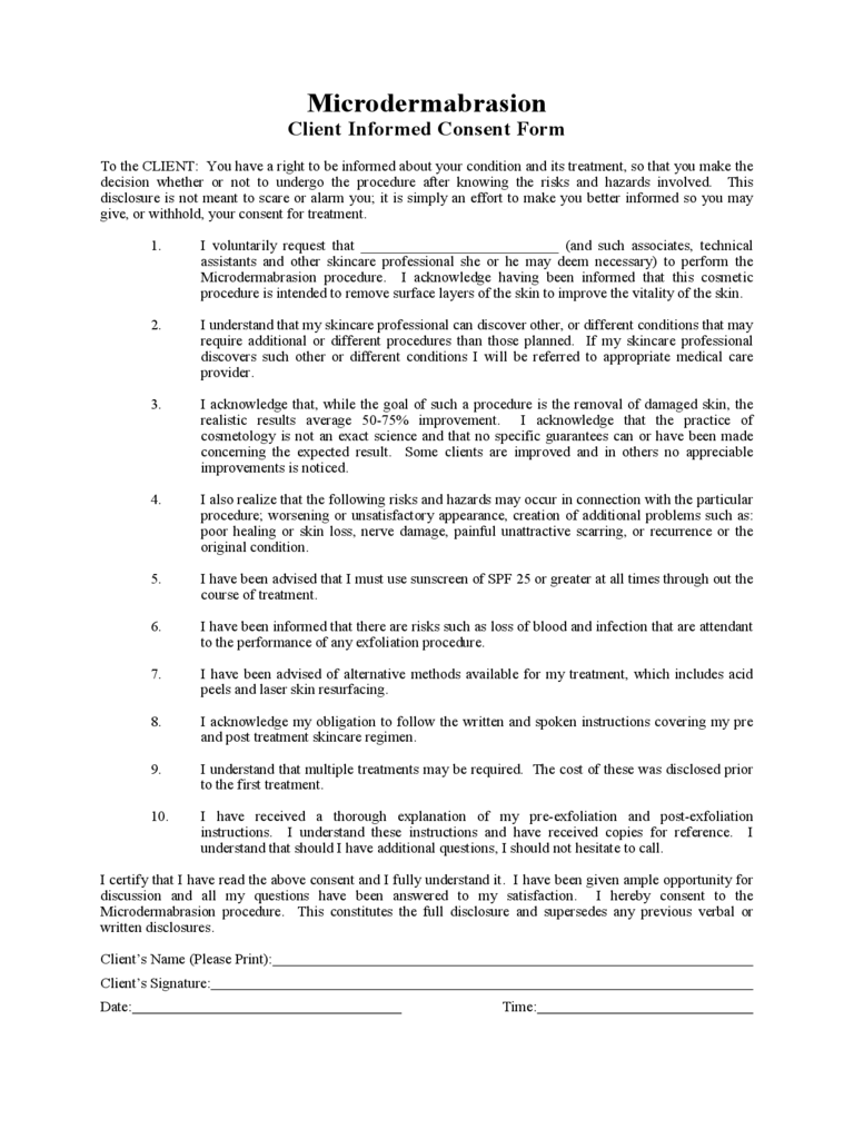 Microdermabrasion Consent Form Template